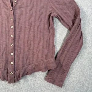 Pilcro Anthropologie Mauve Puff Sleeve Cardigan Women's Large Ribbed Stretch thumbnail 2