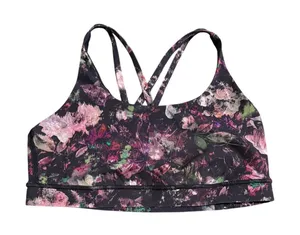 Lululemon Energy Bra Sz 10 Purple Black Floral Illusion Strappy Workout Yoga Gym thumbnail 1