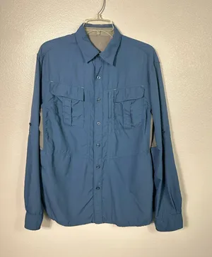 Ascend Fishing Shirt Size M Men's Long Sleeve Bass Pro Blue Outdoor Lightweight In good preowned condition fishing shirt lightweight long sleeve button down fabric thumbnail 1