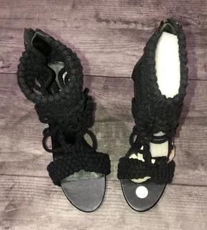 Privileged black knit open toed heels thumbnail 1