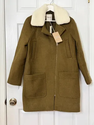 Madewell Eldridge Insuluxe Zip Coat Olive Wool Cashmere Sherpa Collared Winter Minimal NWT S $328 thumbnail 2