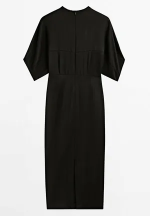 Massimo Dutti Black Midi Dress with Gold Neck Detail Size M thumbnail 4