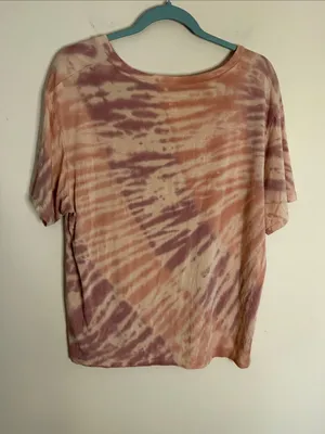 American Eagle Outfitters Short-Sleeve V-Neck Tie-Dye Top in Mauve and Peach thumbnail 6