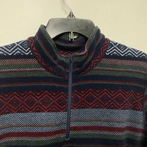 Eddie Bauer Pullover 3/4 Zip Woman 2XL Navy Blue Geo Print Stripe Sweater Fleece thumbnail 2