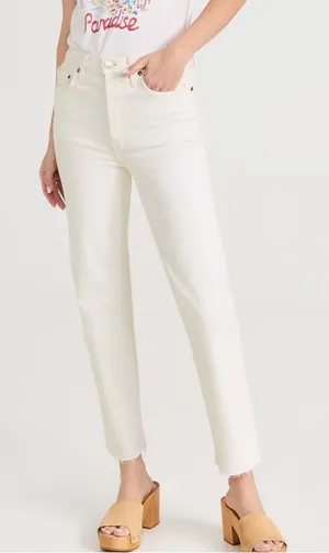 Re/Done Women's Straight Leg Jeans in Cream thumbnail 1