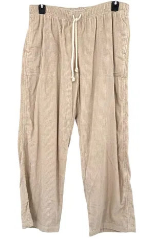 Aerie Size Large Tan Corduroy Straight Leg Elastic Waist‎ Pants Comfort Lounge thumbnail 1