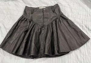Free People We the free black faux leather pleated mini skirt thumbnail 9