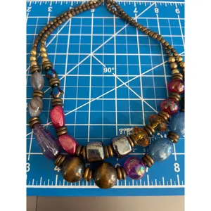 Vintage 2 Strand Statement Necklace Antique Gold Tone Acrylic Beads Estate 20" thumbnail 4