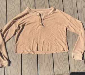 American Eagle Size Small Waffle Knit Henley Shirt Thermal Fall Brown Tan thumbnail 1