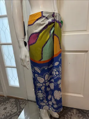 8 Birdies Colorful Paisley Print Knot Twist Midi Skirt Sarong Style Boho S S. A1 thumbnail 6