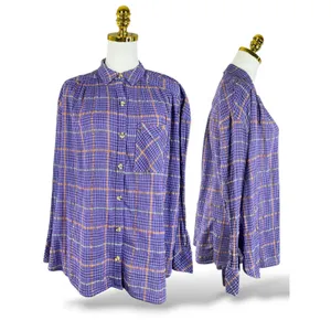 Free People Purple Plaid Metallic Button Down Shirt Womens Small Oversized Top thumbnail 2
