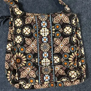 Vera Bradley Crossbody Bag Mocha Rouge Quilted Floral Brown Orange Blue Purse thumbnail 2
