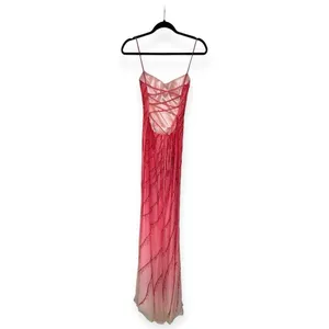 Vintage Y2K Maxi Gown Womens Pink Ombre Beaded Sequin thumbnail 5