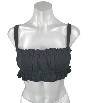 Princess Polly Black Sleeveless Ruched Ruffle Cami Camisole Tank Crop Top Size S thumbnail 1