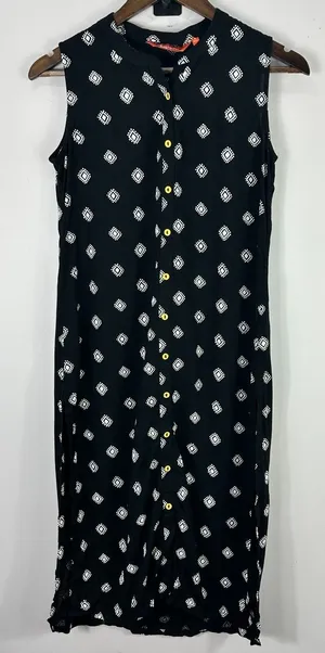 Fusion Button Down Dress Womens Small Black White Boho Geometric Sleeveless Midi thumbnail 1