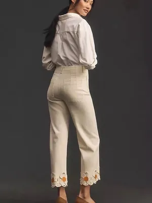Maeve Anthropologie Colette Wide-Leg Jeans Daisy Cutwork Hem cottagecore whimsy thumbnail 8