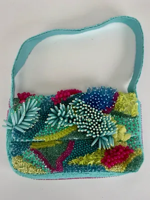 Handcrafted in India Beaded Coastal Coral Reef Shoulder Handbag Purse Teal Aqua thumbnail 6