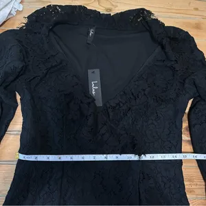 NWT Lulus Memorably Romantic Black Lace Long Sleeve Mini Dress thumbnail 7