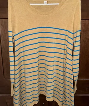 Striped Tan and Blue Women's Sweater thumbnail 1