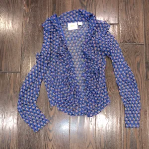Maeve by Anthropologie blue print sheer top size medium thumbnail 1