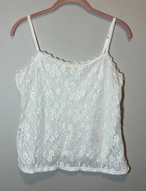 Elle White Floral Lace Camisole Tank Top Adjustable Straps Women's Medium thumbnail 1