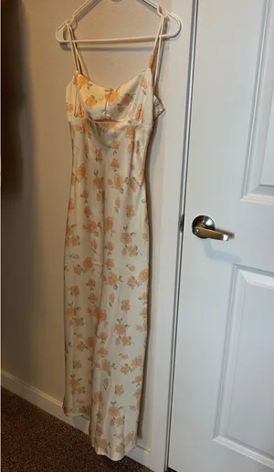 Pale Yellow Dress w/ Orange Floral Tie-back cutout thumbnail 6