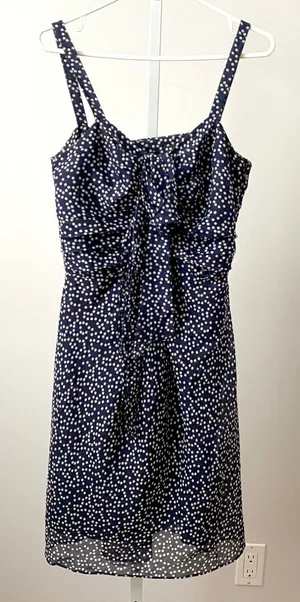 J.Crew Preppy Minimalist 4 Navy Polka Dot Silk‎ Wool Bow Front Cocktail Dress thumbnail 1