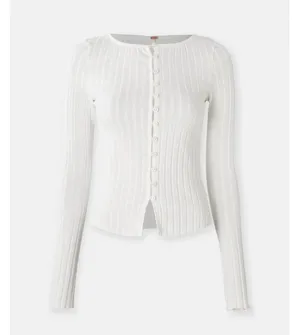 Free People Tilly Long Sleeve Cardi Blouse Top Knit Ribbed Button Down Size XS thumbnail 4