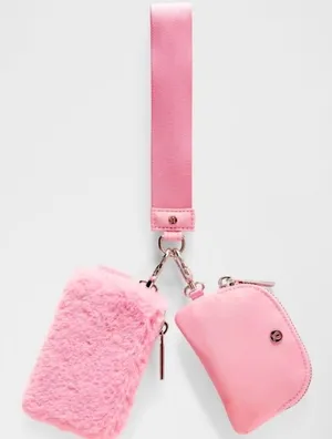 Lululemon NWTs Dual Pouch Wristlet Pink Plush Fleece thumbnail 1