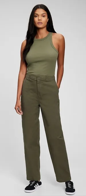 GAP Women’s Everyday Mid Rise Straight Up Khakis Pants in Army Jacket Green 10 thumbnail 1