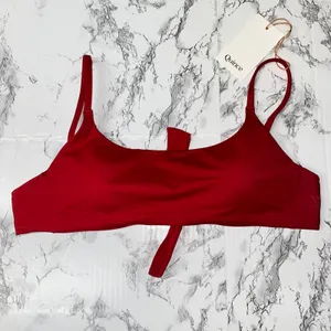 NWT Quince Cherry Red Italian Scoop Neck Bikini Swim Top Women's Size Small thumbnail 2