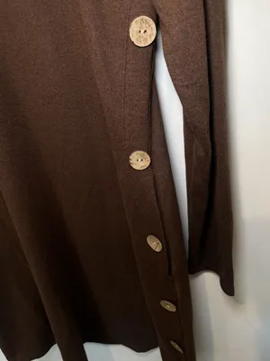 Women's Brown Long Sleeve Scoop Neck Button Side Tunic Dress Size M thumbnail 4