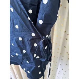 Old Navy 100% Cotton Polka Dot Waist Defined Puff-Sleeve Tie-Wrap Blouse XL thumbnail 3