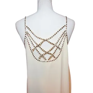 White Beaded Cage Back Mini Dress Womens Size Medium Cream‎ NWT Summer Cocktail thumbnail 9
