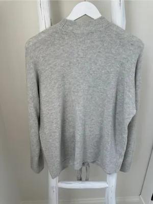 Loft Women’s Tie Hem Soft Crewneck Gray Sweater Size Large thumbnail 2