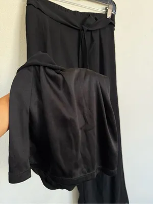 Black Chiffon Wide Leg Palazzo Pants High-Rise Tie Waist Elegant Minimalist NWT thumbnail 6