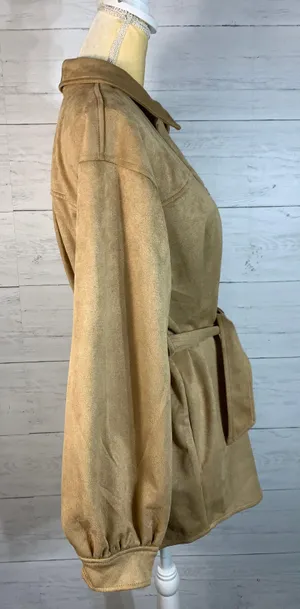 camel faux suede tie shacket size M women's thumbnail 7