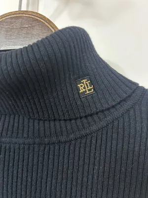 Lauren Ralph Lauren Black Turtleneck Sweater with Gold Stripes thumbnail 3