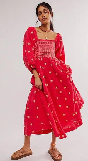 Free People Dahlia Maxi Dress Watermelon Wedge Xs thumbnail 1