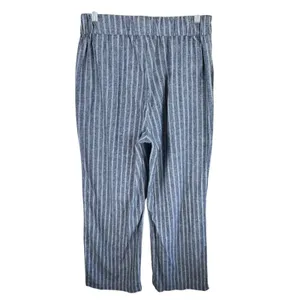 Ci Sono Linen Blue White Pinstriped Beachy Coastal High Rise‎ Pull On Pants Sz M thumbnail 2