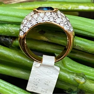 Vintage Blue Sapphire Rhinestone Gold-plated Statement Ring Size 6 thumbnail 13