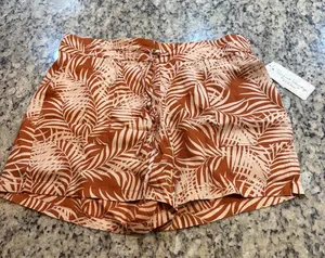 French Laundry Rust and Cream Palm-Print Drawstring Shorts thumbnail 1