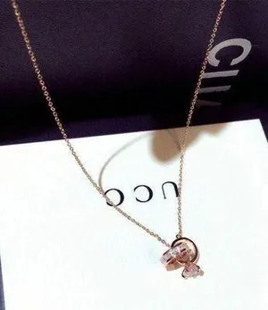 14K Rose Gold Plated Double Rings Pendant Necklace for Women thumbnail 1