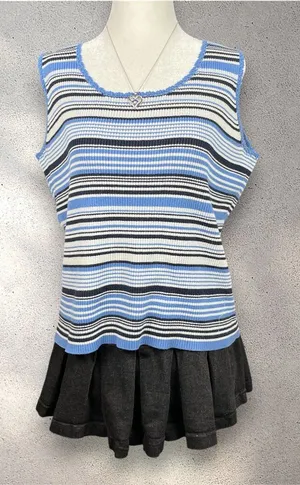 VTG St. John's Bay Top Women's L Blue Striped Sleeveless Fairy Indie Grunge Y2K thumbnail 1