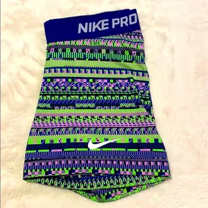 Green, Purple, and Blue Print Nike Pro Shorts thumbnail 1