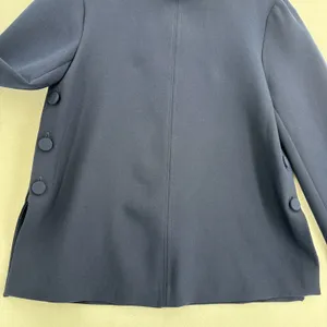 Zara Women M Navy Mock Neck Top Side Buttons Flared Sleeve Quiet Luxury Modern thumbnail 5