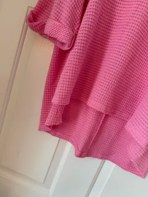 Zenana Pink Oversized Waffle Knit Top thumbnail 4