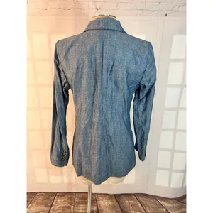 Loft denim chambray single button mid length blazer size 6 thumbnail 5