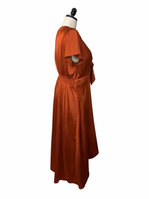 Baltic Born Poppy Satin Midi Dress Size XXL Rust Tie Front Stretch Wedding Guest thumbnail 4