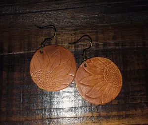 Leather Sunflower Earrings thumbnail 1